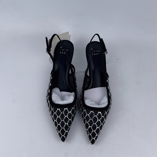 A New Day Gigi Embellished Slingback Kitten Heels Womens 6.5 Black Buckle Strap - Picture 3 of 6