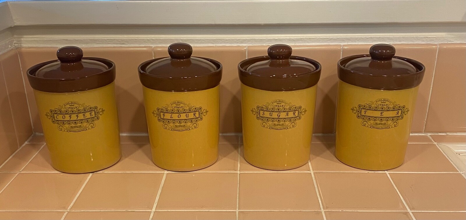 Canister Set Of4 Italy Terracotta Rich Earth Tones Well Made. 4.5” never used.