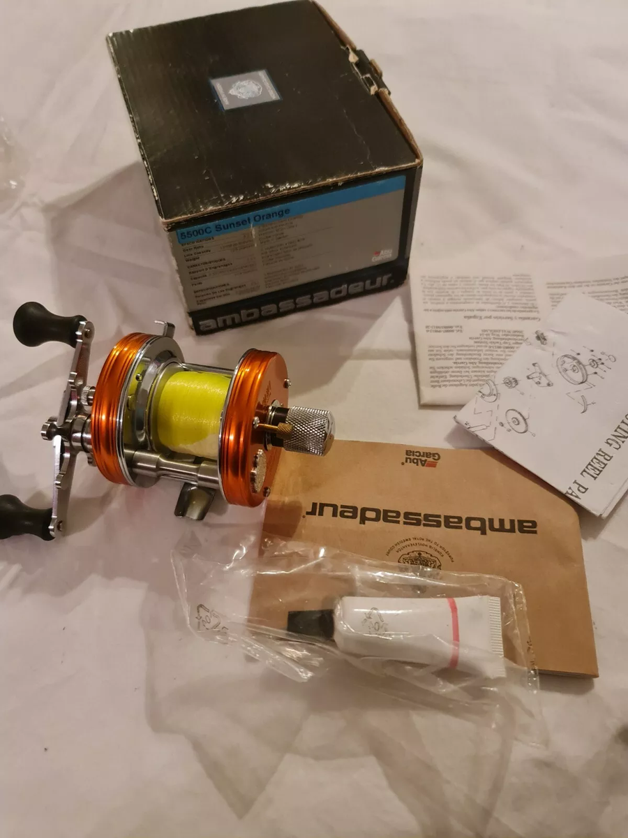 abu ambassadeur 5500c sunset orange reel boxed **sweden**casting
