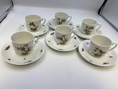 Set 6 Ceralene Raynaud Limoges France LES OISEAUX Demitasse Cups & Saucer