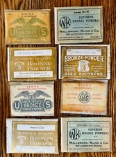 8 ONE OUNCE RARE ANTIQUE  1930s DIFFERENT COLORS OF METAL LEAFING GILDING POWDER