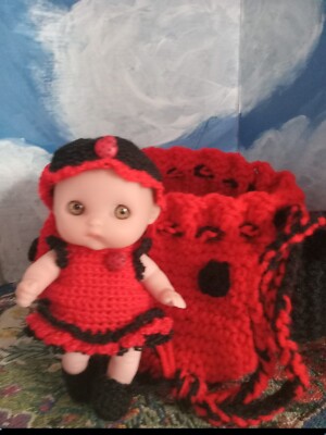 5 Inch Doll In Crocheted Ladybug Purse And Outfit