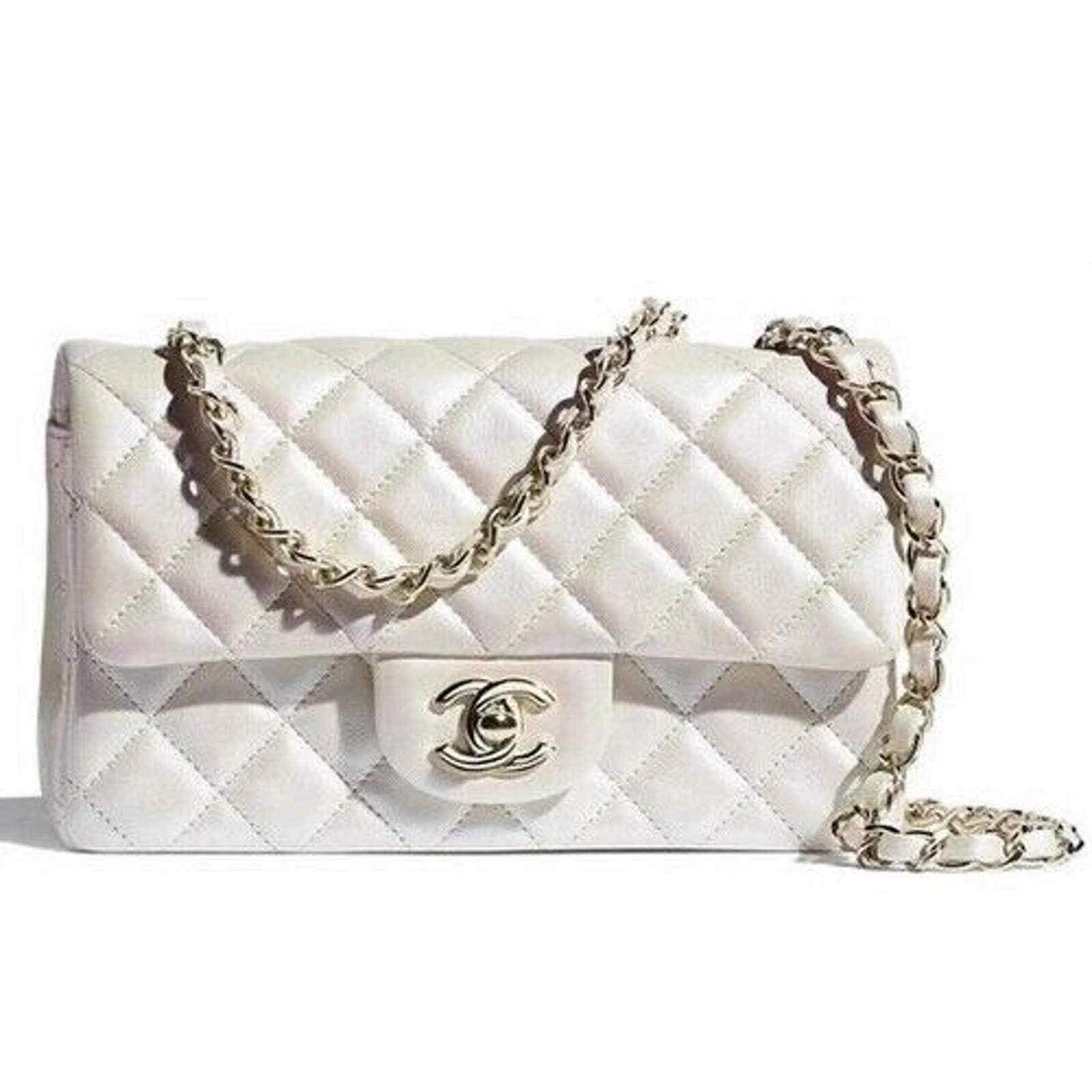 Chanel 21S Iridescent White Mini Flap Rectangle CC Quilted Chain