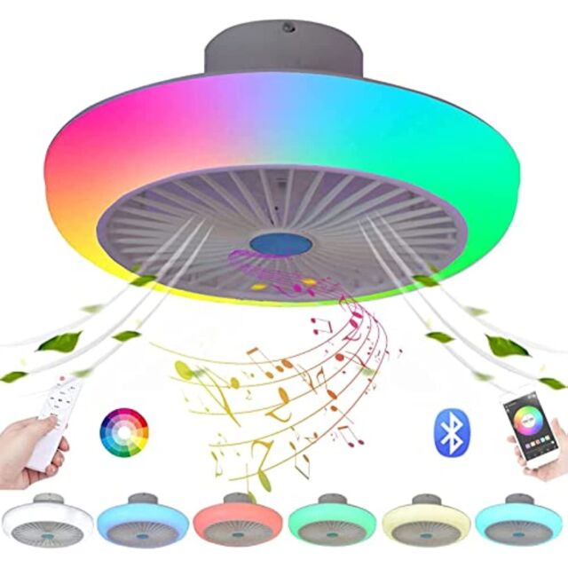 Ceiling Fans with Lights Remote Bluetooth RGB Dimmable LED Enclosed Fans 3 Color