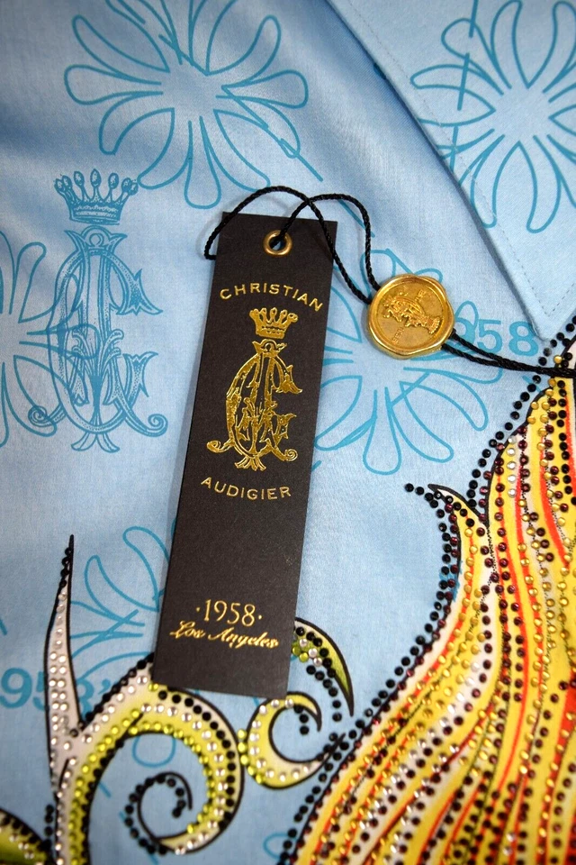 Camisa De Colección Christian Audigier Talla L 00s Deslumbrada Calavera Vid Corazón Músculo Amor Foto 4 de 4