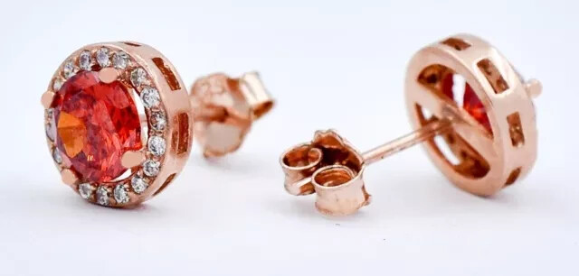 2Ct Round Orange Citrine Stud Earrings in 14K Rose Gold Plated for Women