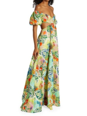 Staud Coliseum Cutout Puff Sleeve Linen Maxi Dress, Size 4 | eBay