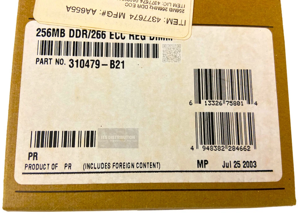 310479-B21 I GENUINE New Sealed HP 256MB DDR SDRAM Memory Module AA655A - Image 2 of 4