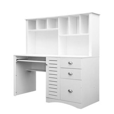 Vintage Oak-Finish Computer Desk with Hutch Top and Dentil Molding — listing 6