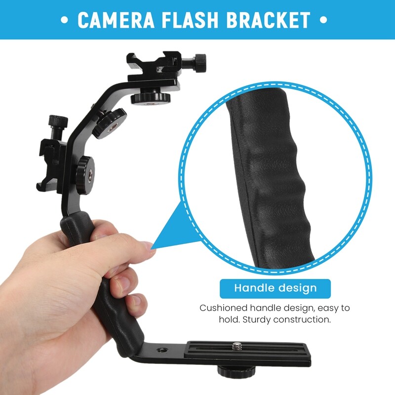 1X(Camera L Bracket Mount Video Grip L-Bracket Dual Flash Cold Shoe ...