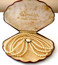 ROSITA FAUX PEARLs 3xSTRINGS NECKLACE wear on clasp MARKS INSIDE BOX