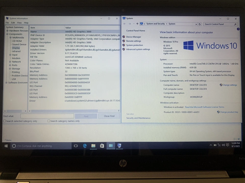 HP Folio 13-1016TU Laptop 13.3" i3-2367M| 1.60GHz| 4GB RAM| 128SSD| Win 10 Pro - Image 3 of 4