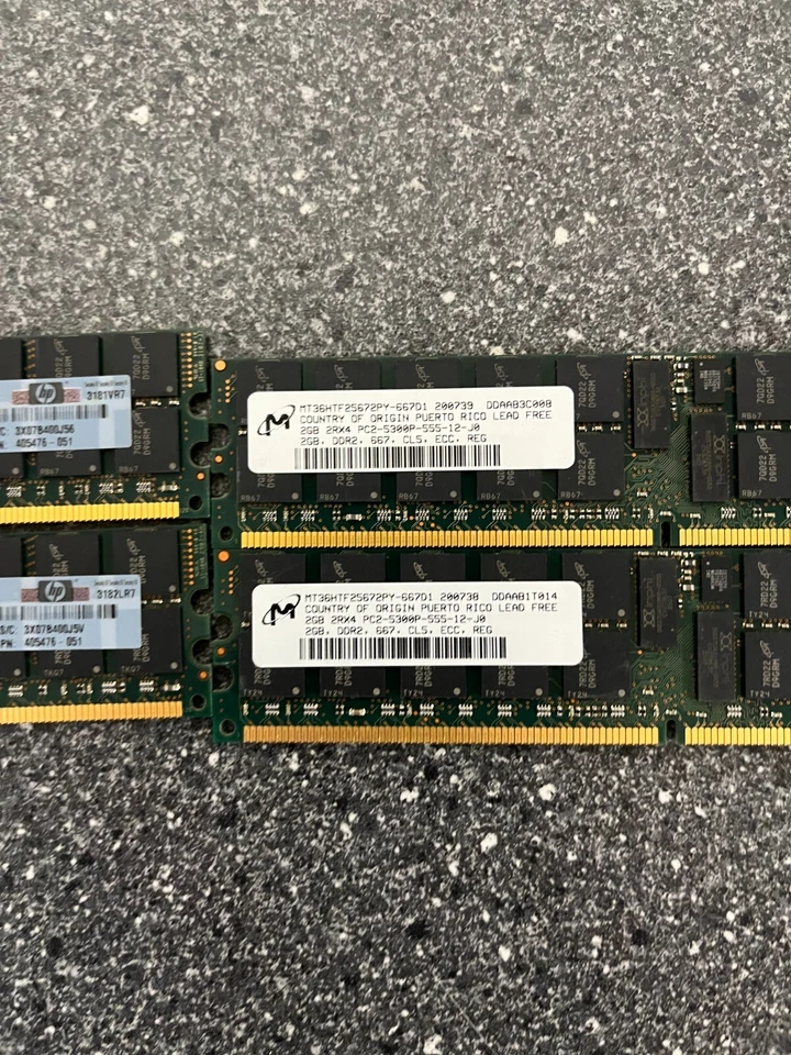 Lotto 4x 2GB DDR2 667MHz PC2-5300P ECC Memoria Registrata - Micron & HP - Usate - Immagine 4 di 4