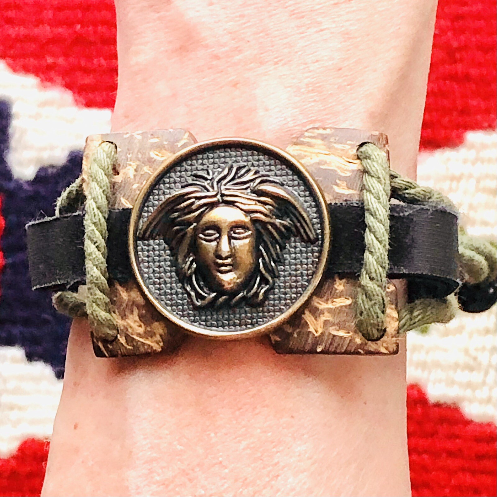 Leather Cuff Bracelet Greek God Angel Goth Moto Punk … Gem