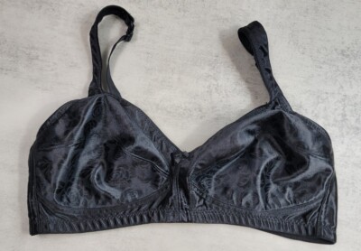 Vintage Bobbie Brooks 36C Black Comfort Strap Wireless Bra Floral Y2K 
