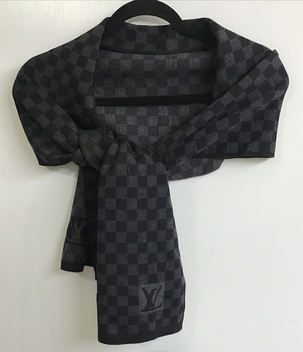 Louis Vuitton Men's Scarf Only Black /Gray Knit Damier Wool Inbox
