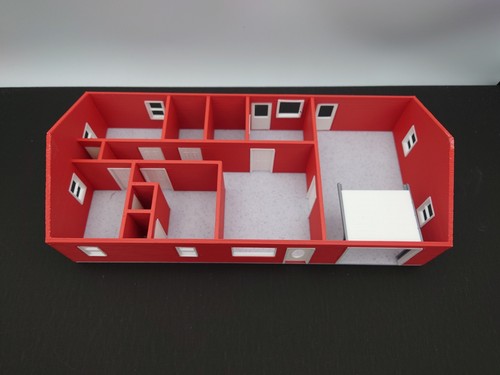 New! 1:64 Red Ranch House w/ interior, siding, moving door-Matt's Model Building - Picture 6 of 7