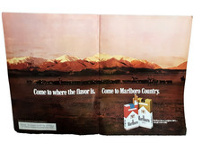 1977 Marlboro Country Ad 2 Page Spread Cowboy Vintage Tobacco Print