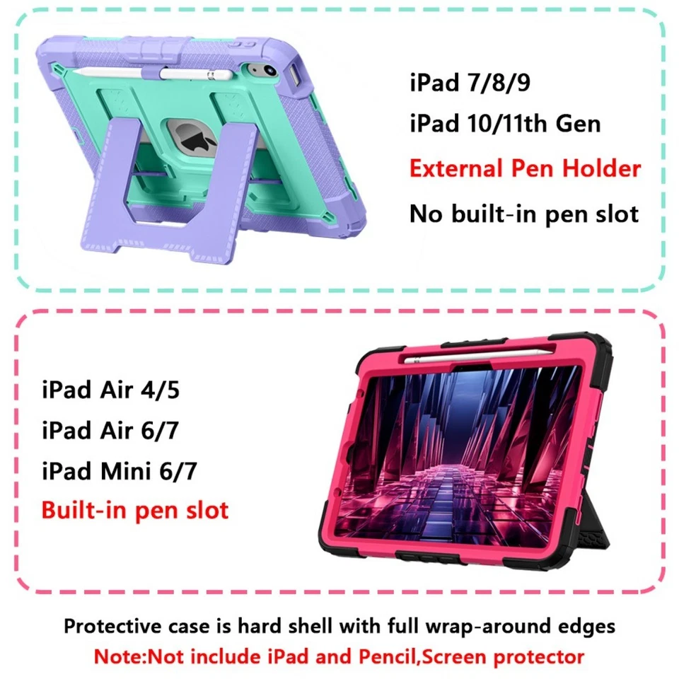 Heavy Duty Shockproof Case For iPad (A16) 11th 10th Gen Air 11" M2/M3 with Strap - Image 3 of 4