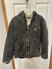 Vintage Carhartt Distressed J141 BLK Detroit Size M Sherpa Lined Hooded Jacket