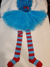 Women Tulle Tutu Costume Accessories Set with Blue Tutu Skirts Wig Striped Socks