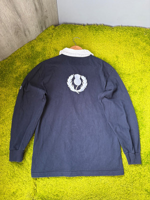 Vintage Cotton Traders Rugby Shirt Navy Blue Long Sleeve Scotland Thistle Size L