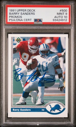 1991 UPPER DECK PROMO BARRY SANDERS #500  MINT PSA 9 AUTO DNA PSA 10  POP ONLY 2