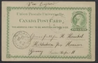 1888 #P4 2c Victoria UPU Card Berlin ONT to Germany via Hamilton