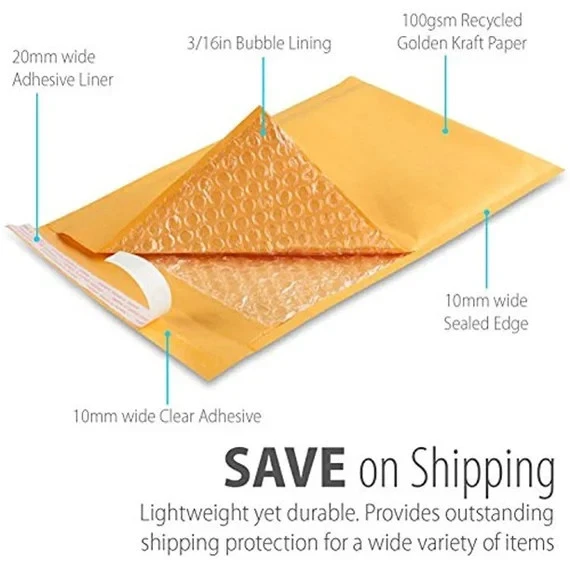 All Sizes 1-500 Karft Bubble Mailers Padded Envelopes Shipping Mailing Bags - Image 3 of 4