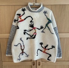 Vintage Amano Wool Jumper Sweater Hand Knitted Dancing Jumping People Design M/L