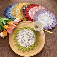 4Pcs/Lot Vintage Hand Crochet Lace Doilies Round Table Mat Flower Placemat Doily