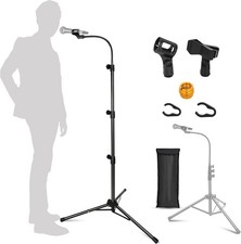 Adjustable Mic Stand Tripod Boom Gooseneck 24-67in with 2 Mic Clips Stage Use