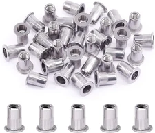 50Pcs 304 Stainless Steel 1/4-20“ Rivet Nut Flat Head Threaded Insert Nutsert As