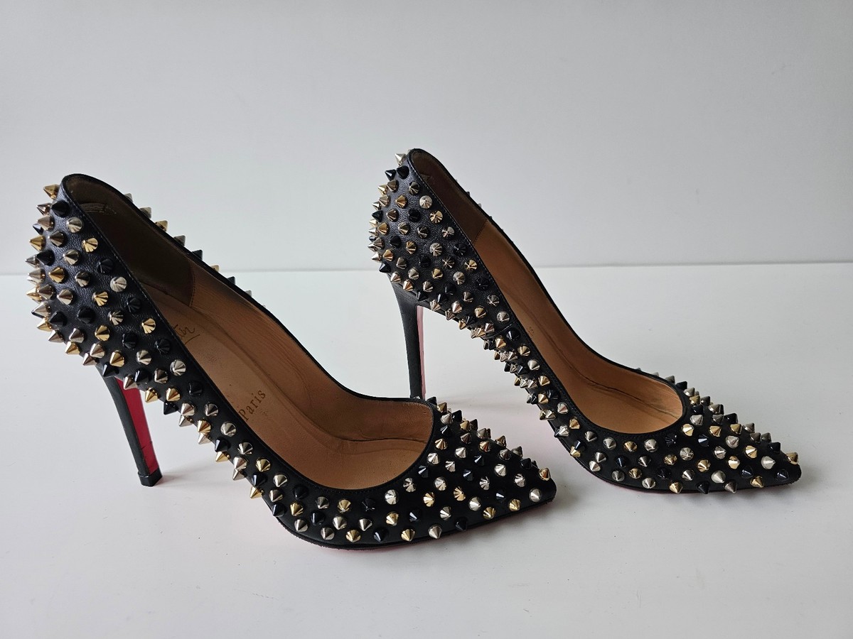 Christian Louboutin Pigalle Spikes 100 Black Leather Pumps 38.5 So