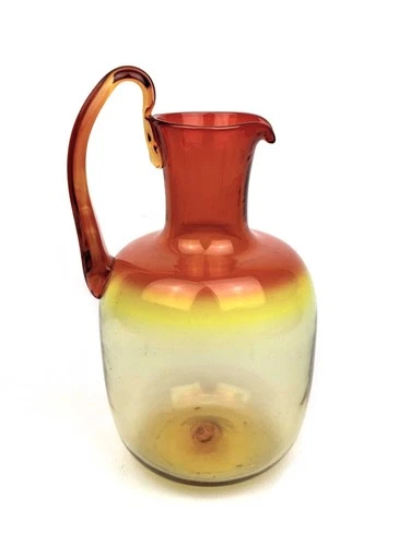 Vintage Blenko Amberina Orange Fade to Clear Glass Pitcher