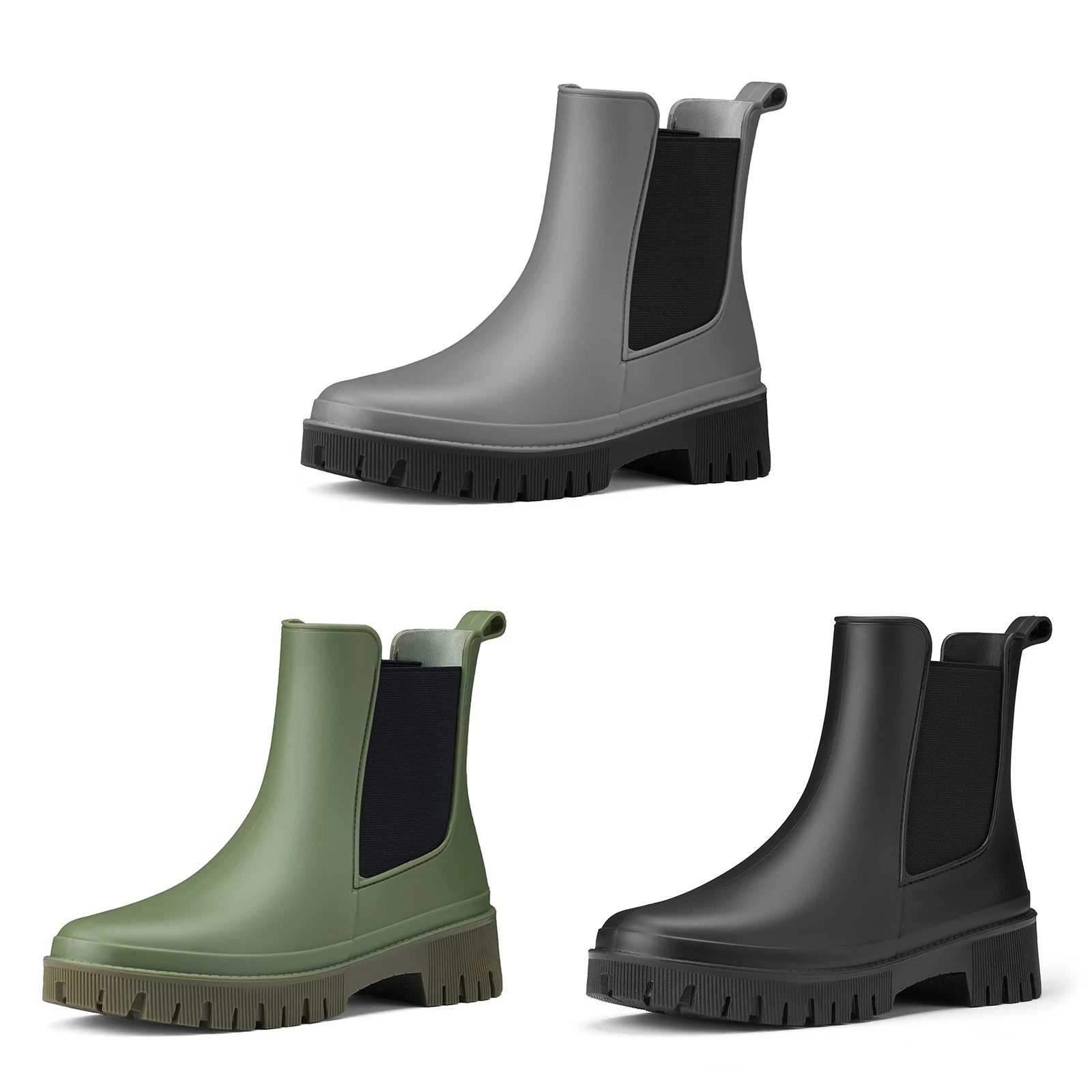 HISEA Women Chelsea Rain Boots Thick Sole Matte PVC Waterproof Ankle Garden Boot