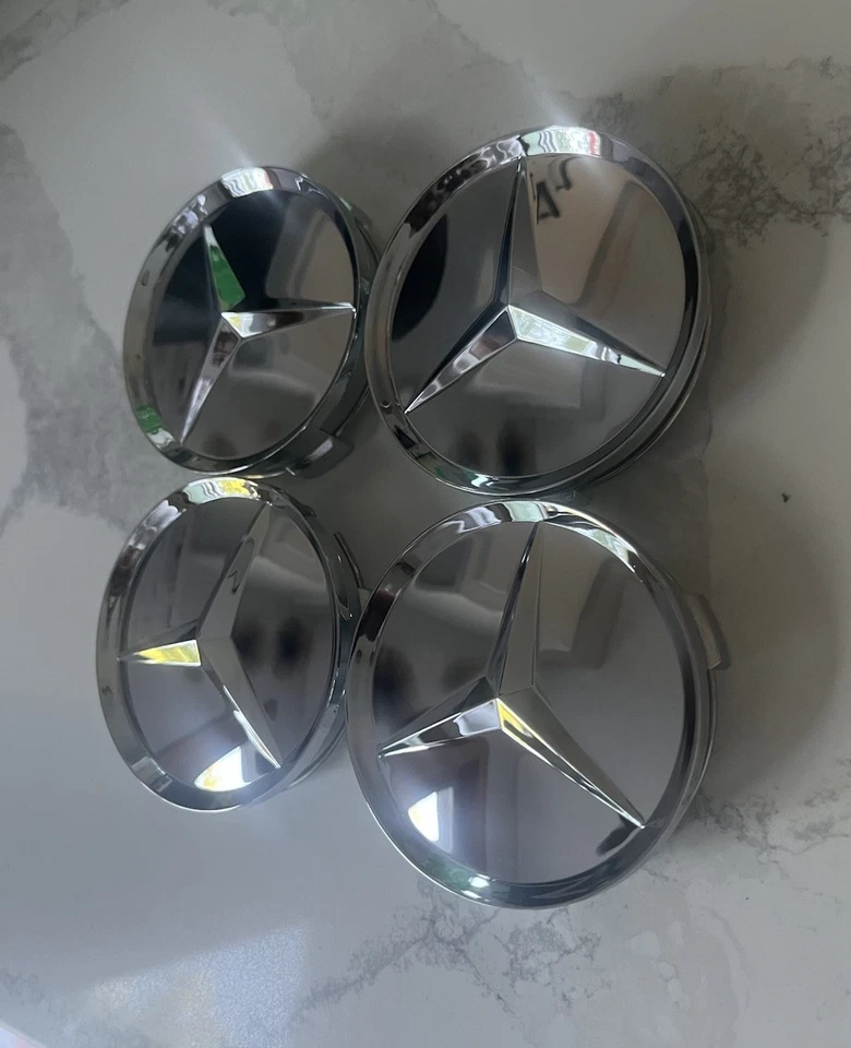 4 件套 75 毫米车轮中心轮辋轮毂盖适用于梅赛德斯-奔驰银色镀铬之星 — 第 3/4 张图片