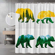 Bear Silhouette Shower Curtain Forest Landscape Print