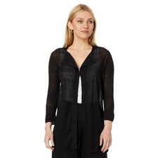 NIC ZOE Women's Featherweight Linen Blend Flyaway Black Cardigan Size XS