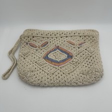 Vintage Cream White Macrame/Crochet Lined Clutch/Wristlet Purse Bag 10