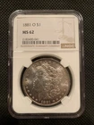 1881–O U.S. MORGAN SILVER DOLLAR - MS 62 - NGC GRADED!