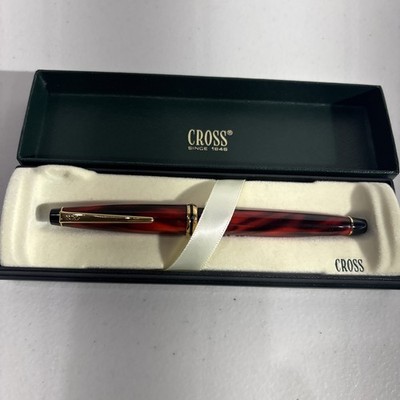 Vintage Cross Radiance Vesuvius Red Rollerball Pen 825-1 Gold Trim Boxed 