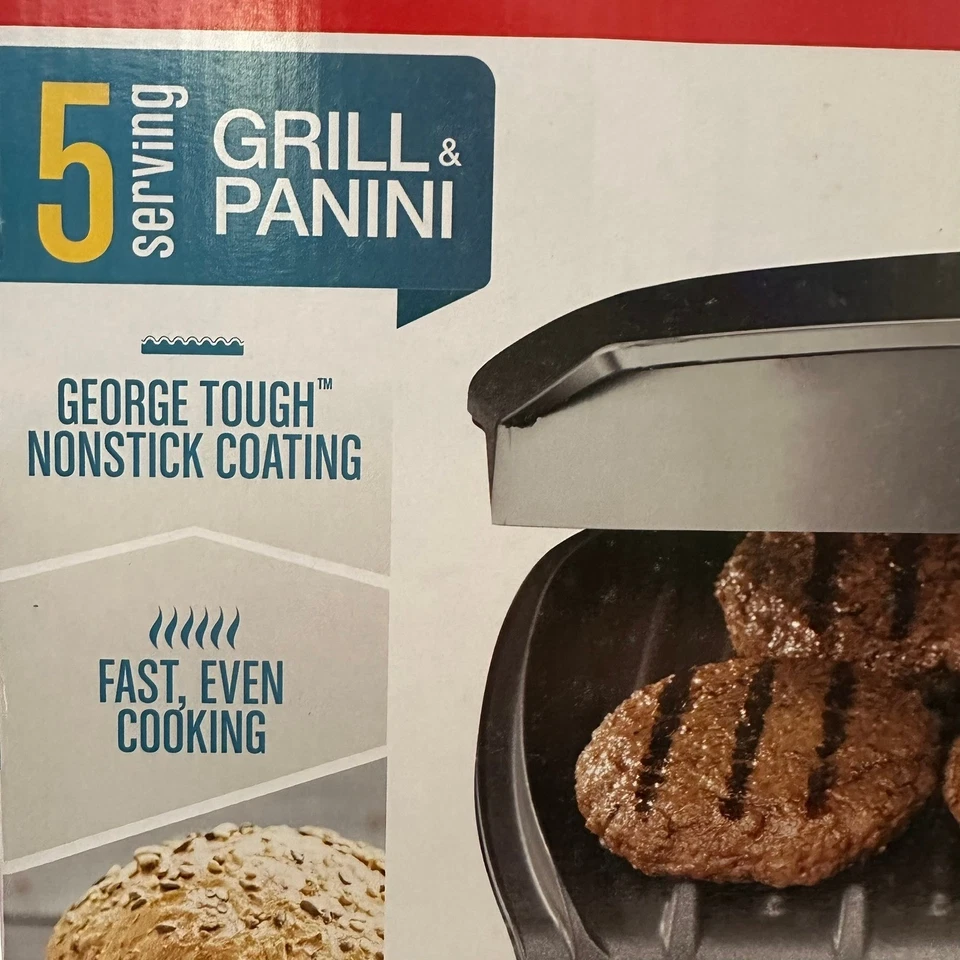 George Foreman 5 Serving Grill & Panini Press George Tough Nonstick Coating - Image 2 of 4