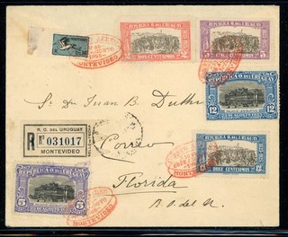URUGUAY Postal History: 1925 Multifranked FFC w/C7 MONTEVIDEO FLORIDA $$$$