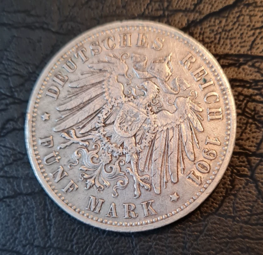 1901 Wilhelm II  Deutscher Kaiser  König von Preussen 5  Mark Silber  ss - Bild 2 von 2