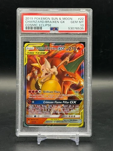PSA 10 GEM MINT Charizard & Braixen GX Cosmic Eclipse 2019 Pokemon Holo 22/236