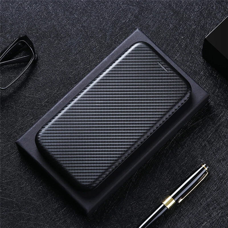 For LG Wing 5G, Luxury Carbon Fiber Flip Leather Wallet Card Full Cover Case - Image 4 of 4
