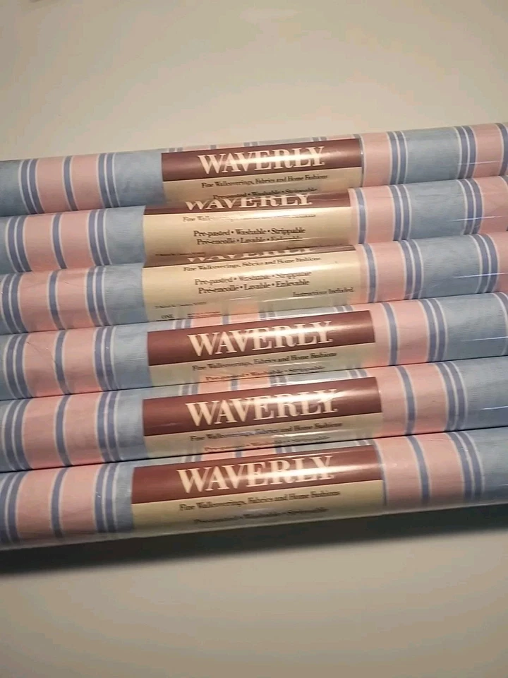 Waverly Classic синие/розовые обои 6 двойных рулонов предварительно наклеенные 60 SF в рулоне новые из старых запасов - Изображение 4 из 4