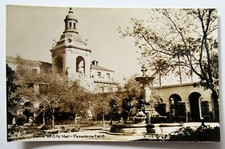 Pasadena California City Hall Patio Real Photo Postcard 1940s
