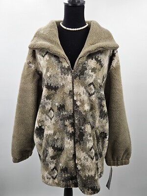 Forecaster Sport Sz M TEDDY BEAR FLEECE Women's Coat Jacket Winter Aztec Vtg NOS